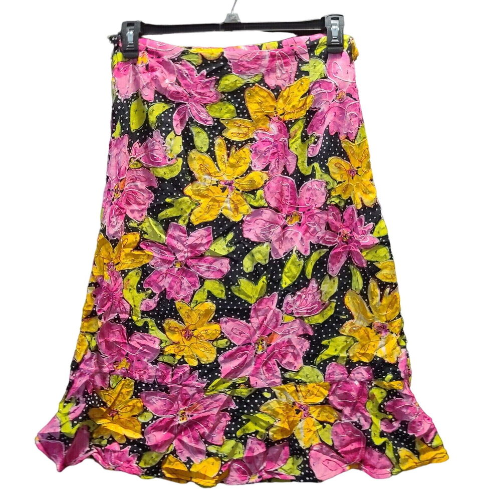 Laura Ashley Womens Skirt Multicolor Size 4 100% Rayon Zip Knee Length Beaded